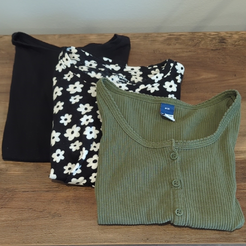 Floral and Ribbed Knit Tops Set